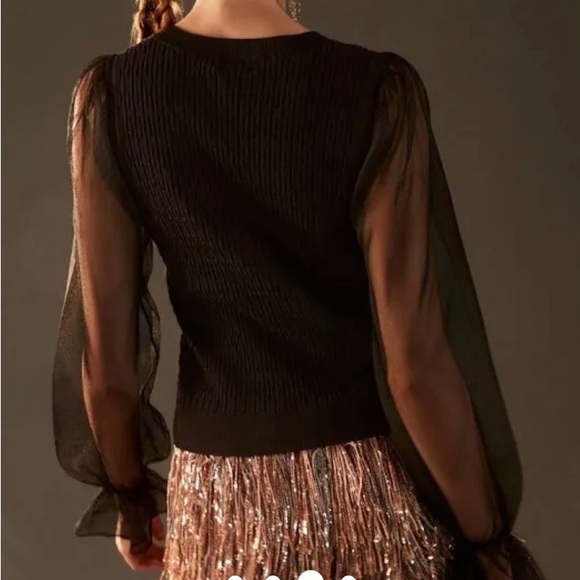 Anthropologie Tops | Maeve Anthropologie Sheer Sleeve Black Top - Picture 2 of 7